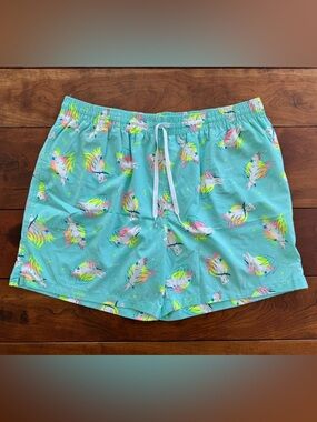 chubbies Aqua Swim Shorts with Neon Parrot Accents